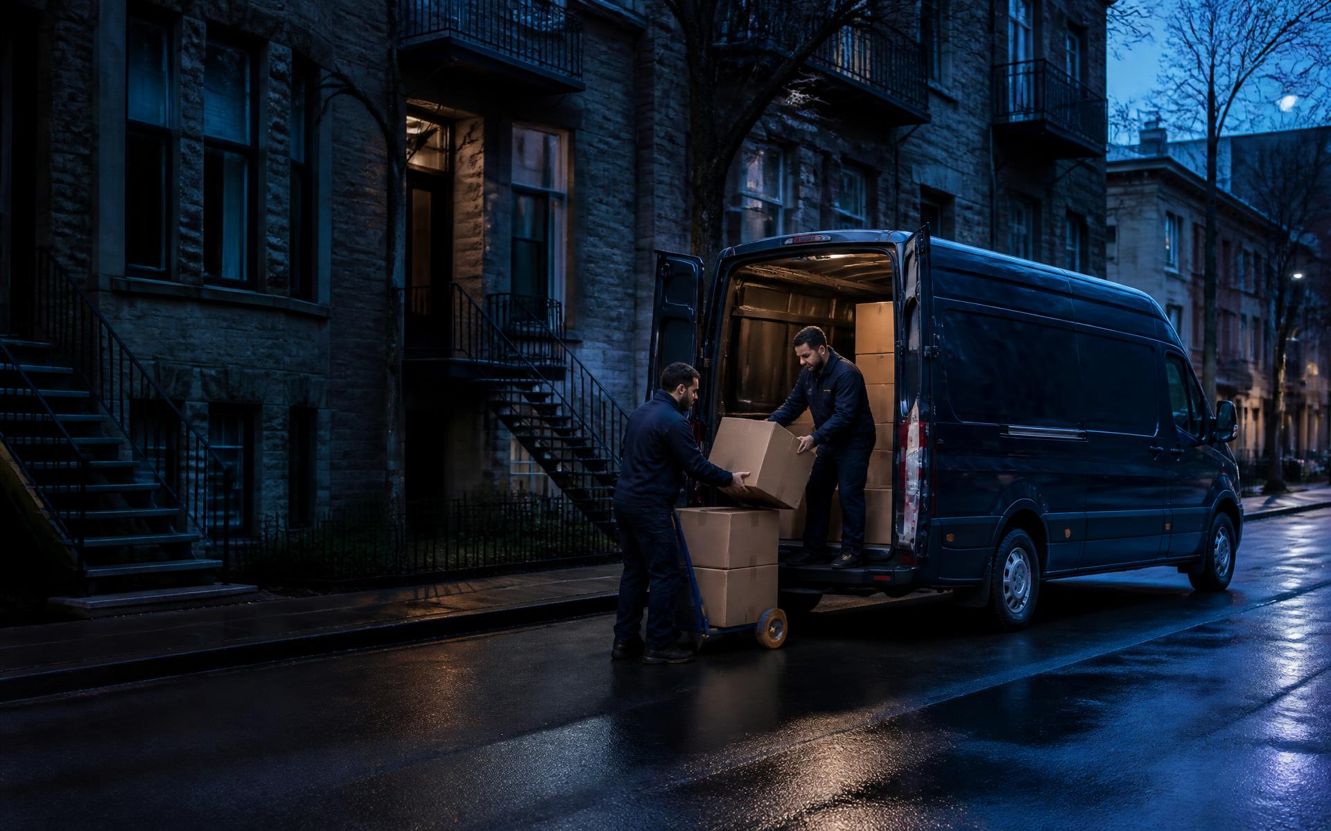 Équipe Blue Nord chargeant un camion de transport à Montréal